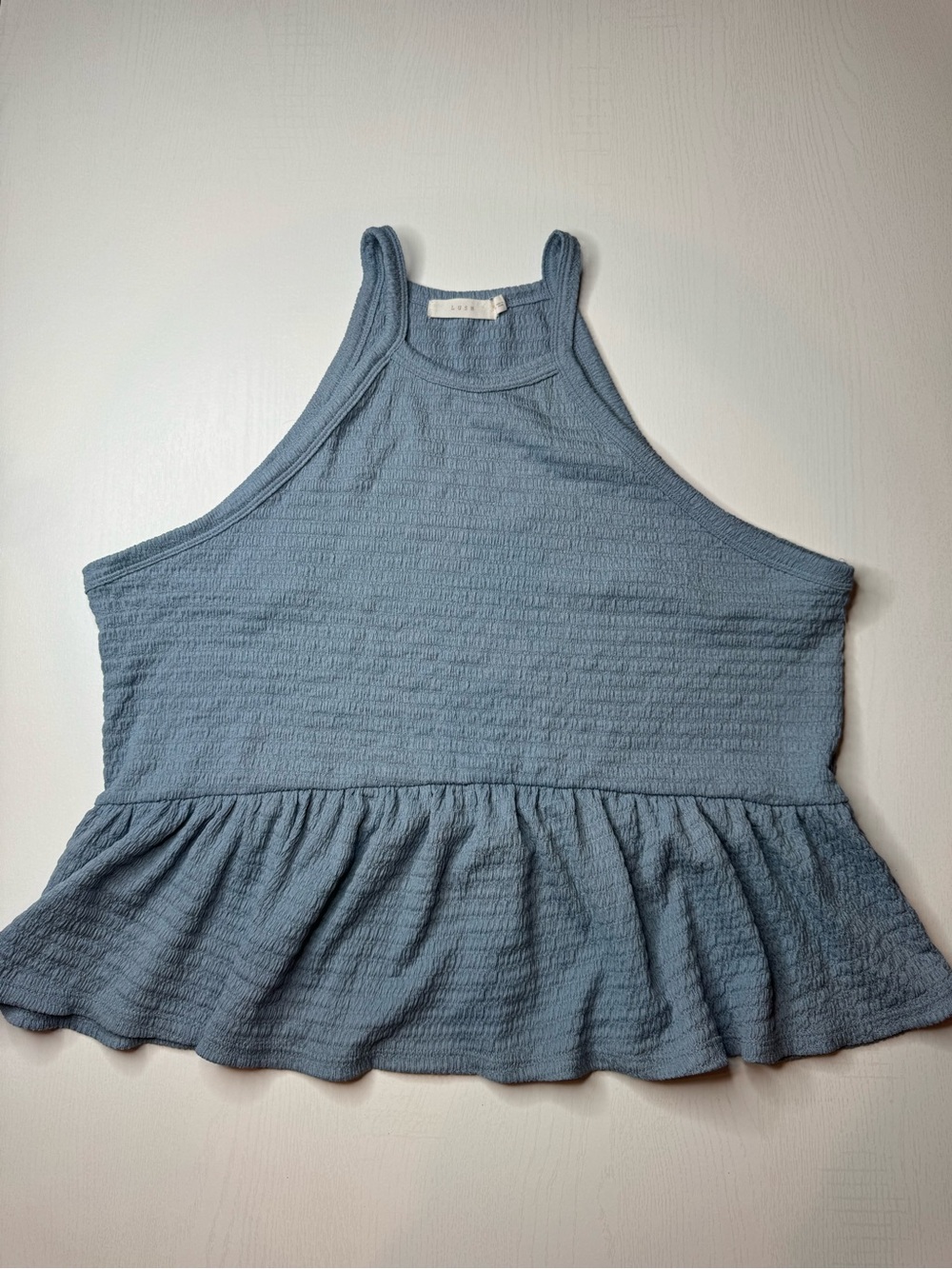 Lush Blue Ruffle-Hem Tank Top